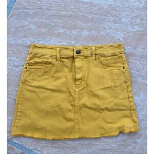 Sneak Peak Women’s Denim Jean Button Skirt Fray Hem Yellow Size Small LS